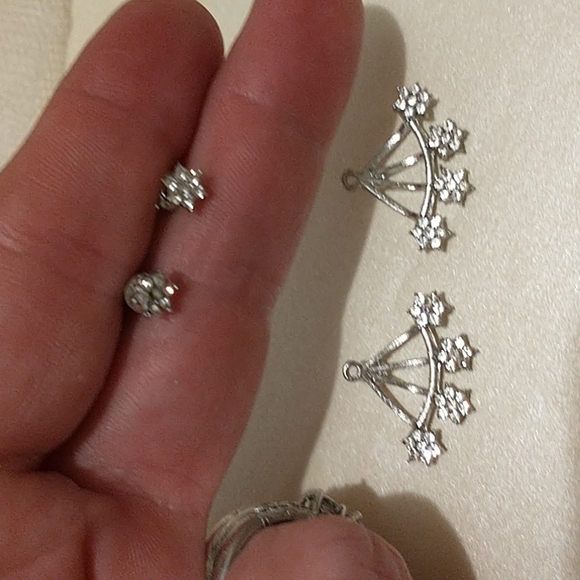 Silver Flower Jacket Earrings! - Picture 3 of 7